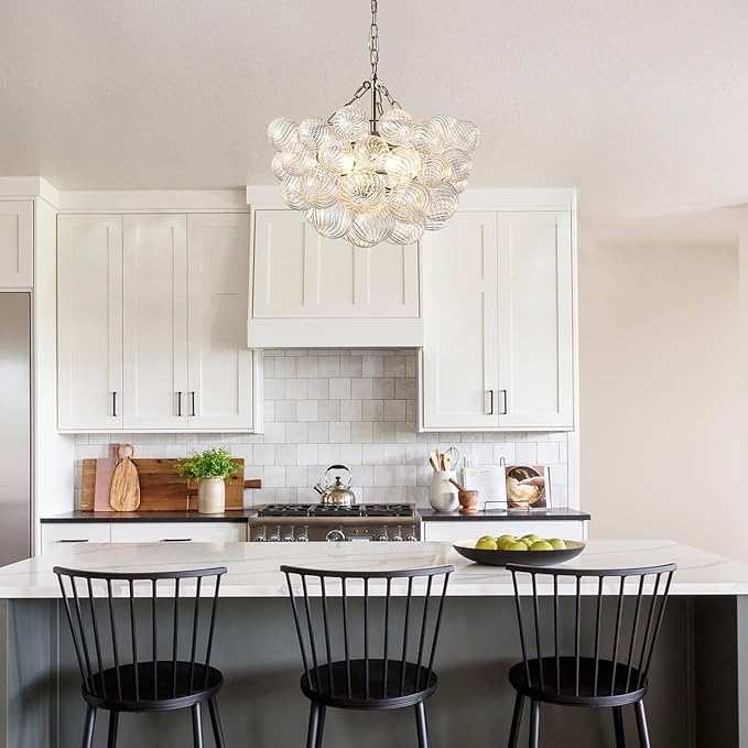 Nordic Bubble Ball Swirled Modern Chandelier,Dia 20 Inch Bubble Lighting, Nickel and Clear Glass Lighting with Chandelier Light,for Bedroom Study Restaurant