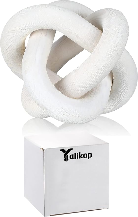 3 Link Wood Knot Decor - Hand Carved Coffee Table Decoration, Boho Chain Link Decor, Modern Shelf, Rustic Objects for Home Living Room Bedroom(White)