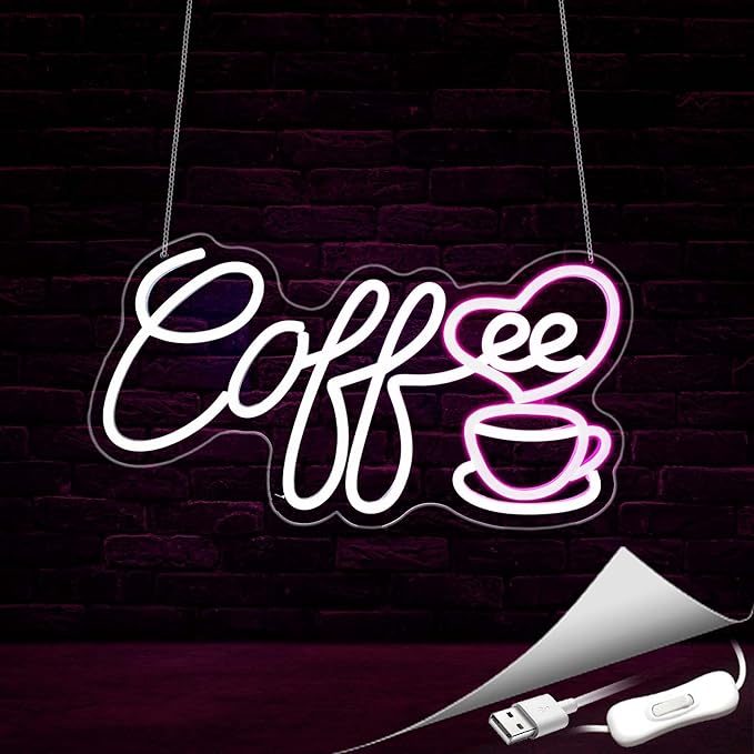 Coffee Neon Sign, Neon Signs for Wall Decor Neon LED Signs Room Neon Light Up Signs Home Decor for Business Cafe Restaurant Club Party Bar Shop USB Operated