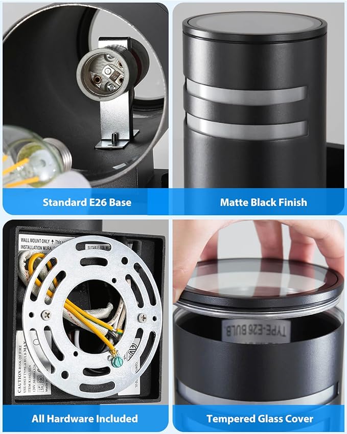 KIZON Modern Outdoor Wall Lights with Dusk to Dawn Sensor, ETL Listed Cylinder Outdoor Light Fixture Wall Mount, Matte Black Porch Light Outside Lights for House Porch, Bulbs Included