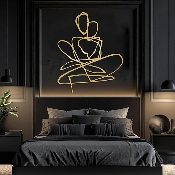 Jogwenu Abstract Couple Metal Wall Art, Couple Metal Wall Decor, Minimalist Line Wall Decor, Love Wall Art, Abstract Line Wall Decoration, Bedroom Wall Hanging, Wedding Gift (Silver, 19"x15"/47x38cm)