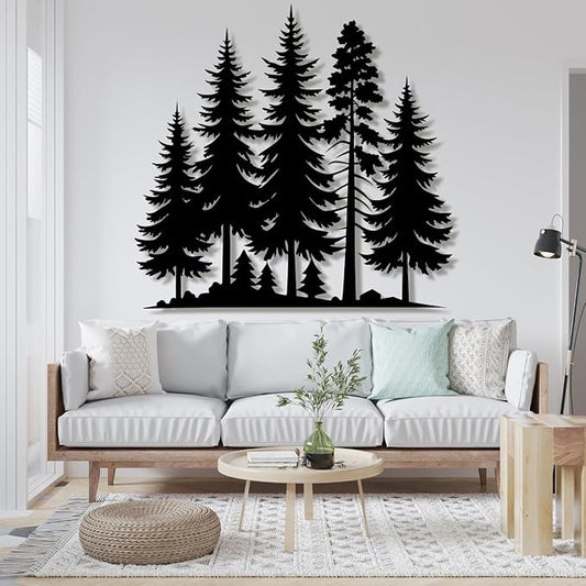 lunwall Metal Pine Tree Wall Art, Metal Forest Wall Art, Pine Branch Wall Decor, Christmas Tree Wall Decor, Forest Wall Hanging, Nature Lover Gift (Style 8, 30" W x 29" H / 76 x 73 cm)