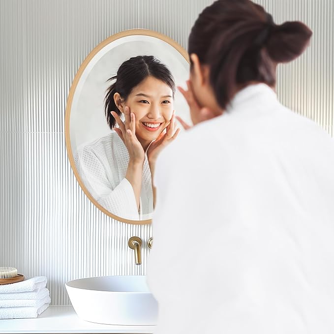 OVALCREST - Oval Wooden Beveled Wall Mirror for Home Decor, Bathroom, Vanity, Bedroom, Living Room, Hallway - London Style (Gold Paint) 31.1 x 21.1