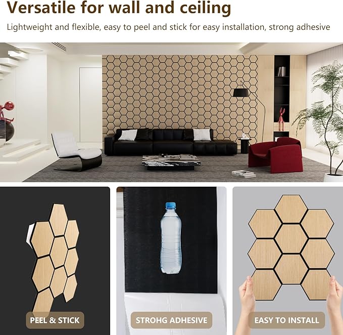 4 Packs Acoustic Wall Panels - Self-Adhesive 3D Wood Slat Wall Panel- Peel and Stick Sound Absorbing Panels for Noise Reducing - Feature Wall Decor for Home & Office