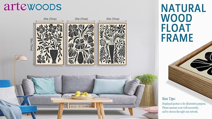 arteWOODS Botanical Framed Wall Art - Neutral Abstract Pictures Vintage Boho Floral Wall Decor Black Beige Minimalist Prints Aesthetic Vase Flowers Painting Artwork 20" x 28" Set of 3 Natural Framed