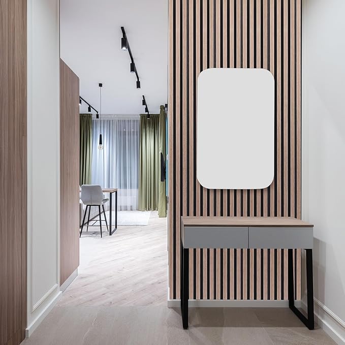 NeatiEase Wood Wall Panels, 9 Feet Acoustic Slat Wall Panels for Interior Wall Decor and Noise Reduction, Decorative Slat Wall Paneling, Smoked Oak, 6-Piece