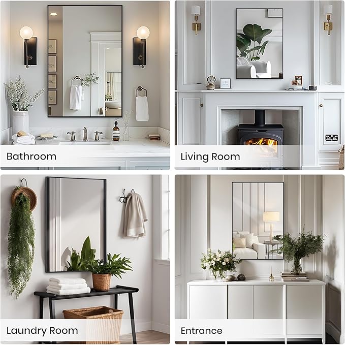 2-Pack Black Bathroom Mirrors Over Sink 30 x 40 Inch Wall Mounted Aluminum Frame Rectangle Mirror Modern Farmhouse Vanity Mirror