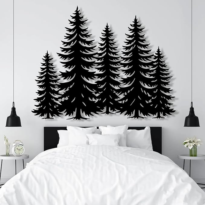 lunwall Metal Pine Tree Wall Art, Metal Forest Wall Art, Pine Branch Wall Decor, Christmas Tree Wall Decor, Forest Wall Hanging, Nature Lover Gift (Style 5, 49" W x 39" H / 125 x 99 cm)