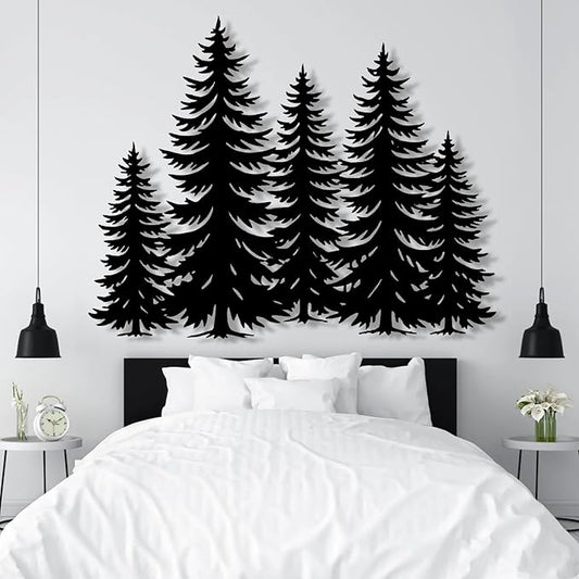 lunwall Metal Pine Tree Wall Art, Metal Forest Wall Art, Pine Branch Wall Decor, Christmas Tree Wall Decor, Forest Wall Hanging, Nature Lover Gift (Style 5, 18" W x 14" H / 45 x 36 cm)