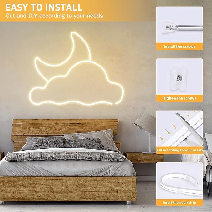 Lamomo LED Neon Lights, 12V Neutral White Dimmable LED Strip Lights, 16.4ft/5m Waterproof LED Neon Rope Lights, Silicone 4500K Neon LED Strip for Bedroom Indoor Home Decor (Power Adapter Included)