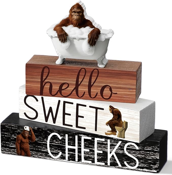 4 Pcs Funny Bigfoot Bathroom Decor Farmhouse Sasquatches Bathroom Decoration Western Hello Sweet Cheeks Table Centerpiece Christmas