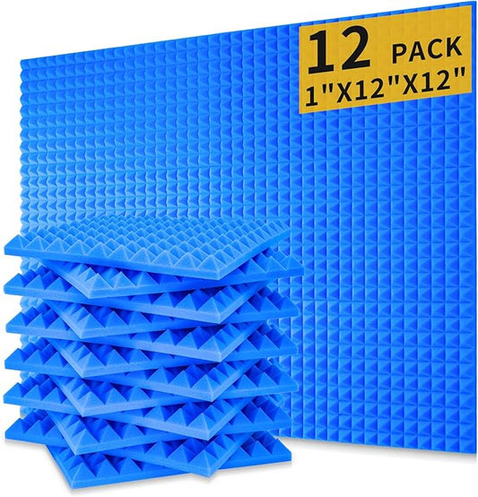 Acoustic Panels Sound Absorbing 12Pack for High-Density Pyramid Soundproof Acoustic Foam 1"×12"×12" Sound Proof Panels for Walls for Noise Reducing Canceling (12 Pack-1inch Pyramid) Blue