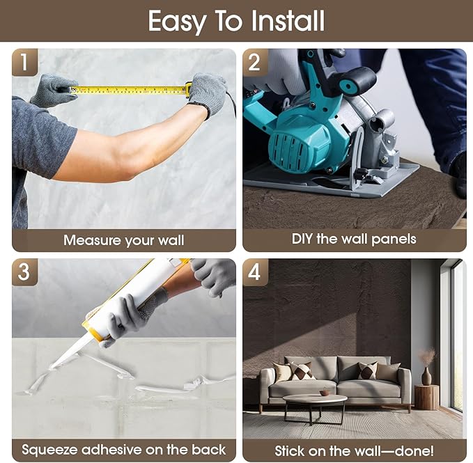 3D Faux Stone Wall Panels, 4-Pack 47.24×23.62 in. PU Wall Panels 30.99 sq.ft Coverage, Lightweight & Waterproof, Easy DIY Install for Living Room, Bedroom, Office