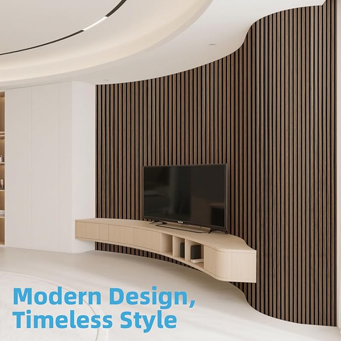 Art3d Acoustic Wood Slat Wall Panel with Roll-Flat Design - 95.3 x 23.8 Inch Sound Absorbing Panels for Living Room Columns Corridor Curved Wall Decor, 1-Pack Walnut