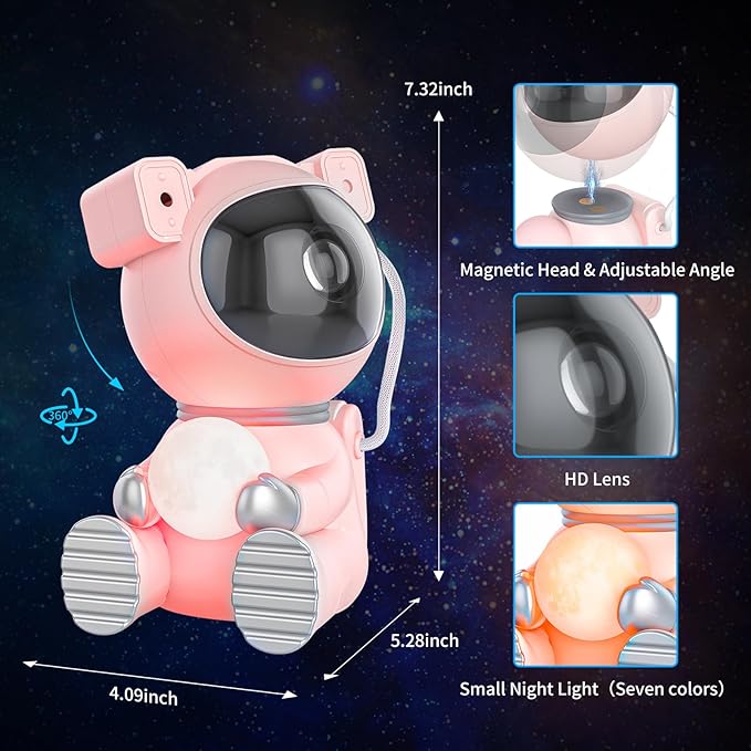 Astronaut Galaxy Projector, Star Projector with Timer and Remote, Night Light with Moon Lamp, LED Nebula Lamp for Kids Adults, Room Decor Gift (Pink)