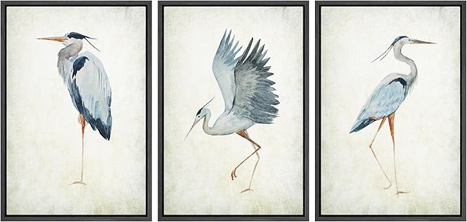 MUDECOR Framed Canvas Print Wall Art Heron Bird Wild Animal Prints Minimalist Modern Art Boho Relax Cozy Decor for Bedroom - 24"x36"x3 Black