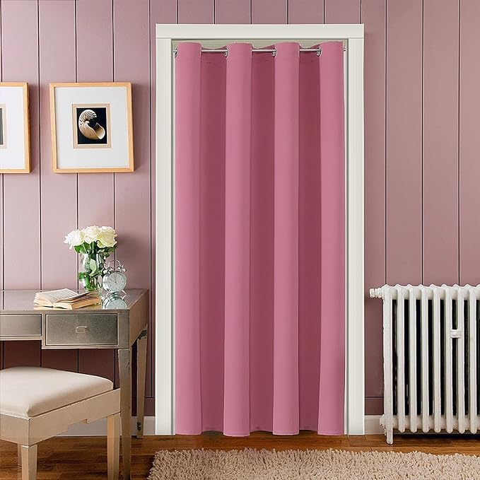 ChrisDowa Blackout Door Curtains for Doorway Privacy, Grommet Closet Curtains for Bedroom Closet Door, Thermal Insulated Temporary Doorway Cover Room Divider Drapes (1 Panel, Pink, 52 x 80 Inch)