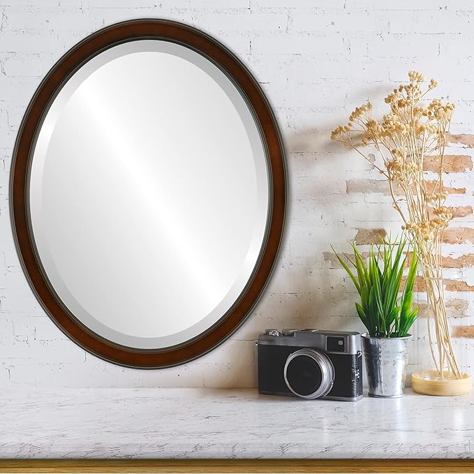 OVALCREST Oval Beveled Wall Mirror for Home Decor - Toronto Style - Walnut - 26" x 20"
