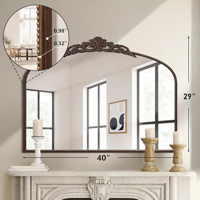 Micasso Large Antique Bronze Mirror: 40"x 29" French Baroque Vintage Mirror - Traditional Ornate Decorative Fireplace Mirrors for Wall/Mantel/Entryway/Hallway - Home Decor for Living Room