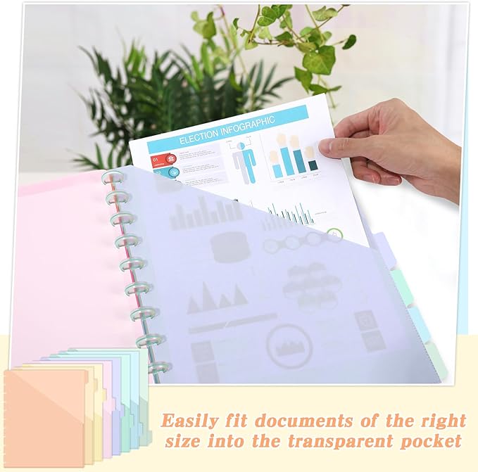 8 Pcs Discbound Pocket Dividers 8.5 x 11 Dividers with Tabs and Pockets Discbound Pocket Folders Letter Size Binder Divider Plastic Disc Planner Supplies for Business School Office(Macarons)