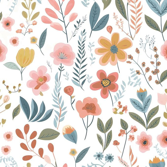 Colorful Floral Peel and Stick Wallpaper Leaf Vintage Contact Paper Cute White Floral Wall Paper Removable Wallpaper Self Adhesive for Cabinet Drawers Wall Decor 17.5''x393''