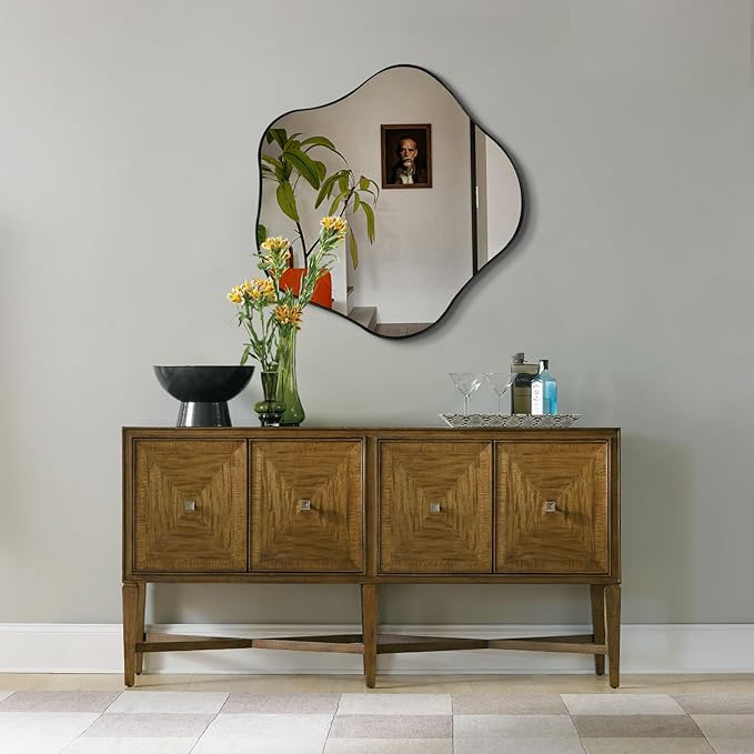 Asymmetrical Mirror, 24" Irregular Shaped Mirror for Wall, Wavy Round Mirrors Decorative, Modern Elegant Scalloped Vanity Mirrors for Living Room Bathroom Bedroom Hallway Entryway Fireplace