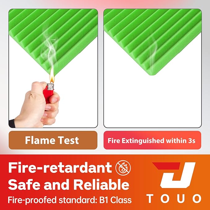 24 Pack Acoustic Panels – Sound Proof Foam Panels for Wall 12"x12"x1", Flame Retardant Wedge Acoustic Foam, High-Density Sound Absorbing Panels for Home Studio(Green, 1" Thick 24 Pack)