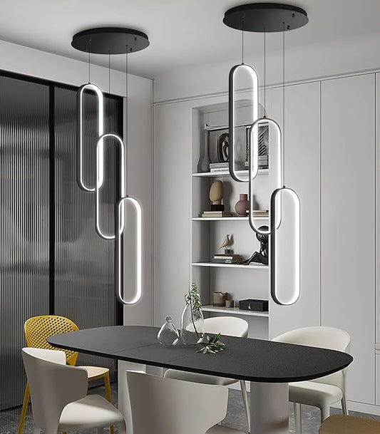 Modern Ring Chandelier LED Dimmable Flush Mount Ceiling Light for Foyer Living Room Staircaes Black