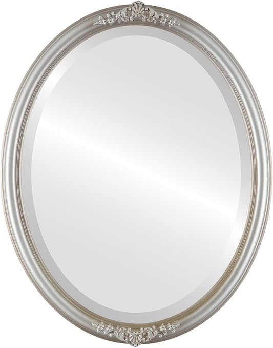 OVALCREST Oval Beveled Wall Mirror for Home Decor - Contessa Style - Silver Shade - 26" x 22"
