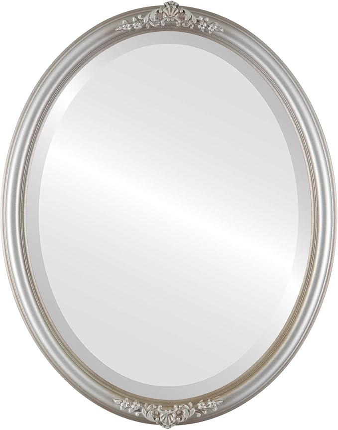 OVALCREST Oval Beveled Wall Mirror for Home Decor - Contessa Style - Silver Shade - 18" x 14"