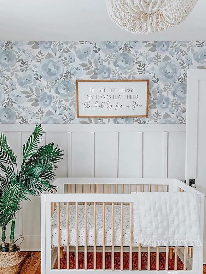 Orainege Floral Wallpaper Peel and Stick Wallpaper 17.3inx196.8in Self Adhesive Wall Paper Boho Contact Paper Removable Decorative Wallpaper for Bedroom Bathroom Shelf Liner Decor Vinyl,Blue