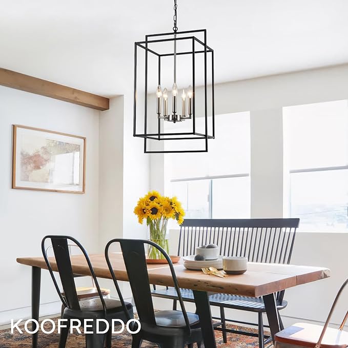 14" Black Chandelier, 5-Light Black Brushed Nickel Farmhouse Light Fixtures, Modern Rustic Hanging Lights, Industrial Kitchen Pendant Lighting Over Island for Dining Room Kitchen Foyer Hallway