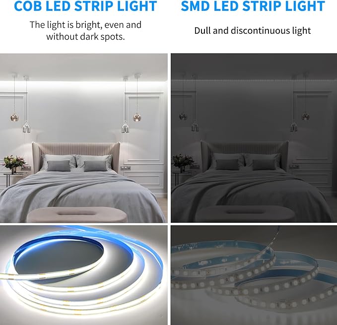 100ft COB LED Strip Lights 6000K White Dimmable DC 24V Flexible LED Tape Light for Bedroom, with Remote and app Control LED Light Strip,for DIY Home Decoration