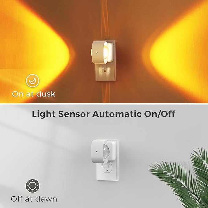 L LOHAS LED Night Light, Color Changing Night Lights Plug into Wall, Rotating White Nightlight, Dusk to Dawn Sensor, RGB Rainbow Nightlights Projector for Bathroom, Gaming Room, Decor, Gifts,2 Pack