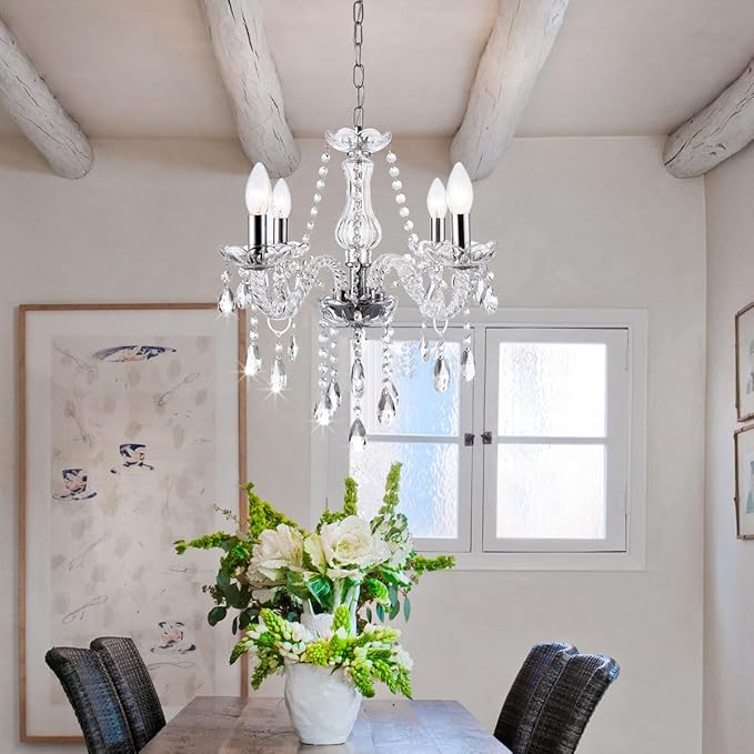 MALOSA Clear Crystal Chandeliers,Vintage Small Chandelier,Glass Mini Chandelier for Bedroom,Living Room,Dining Room,Closet,Wedding Decoration