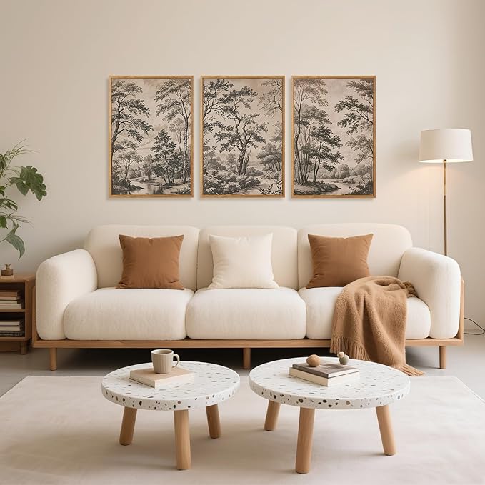 CHDITB Vintage Forest Framed Canvas Wall Art Set, Nature Tree Botanical Wall Decor，Scenic Art Spiritual Wall Painting, Neutral Artwork Wilderness Art Prints for Living Room Bedroom Office 16"x24"x3