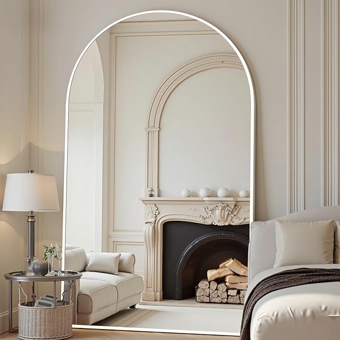 Arched Full Length Mirror, 81"x41" Large Floor Mirror with Stand, Oversized Full Body Mirrors for Leaning or Hanging, Wall Mounted Mirrors for Bedroom, Living Room,Dressing Room, White