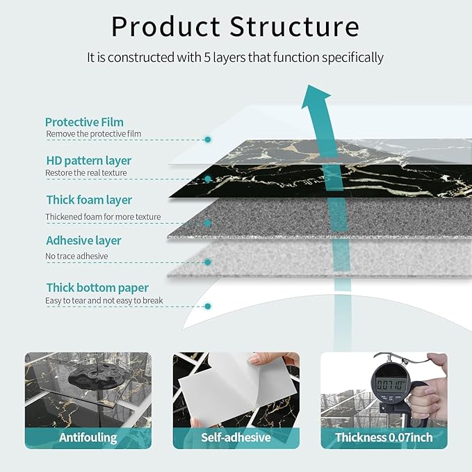 64-Pack Peel and Stick Backsplash Marble Wall Tiles, Waterproof 4" x 8" Glossy Imitation Black Gold Marble, PVC Shower Wall Panels for Interior Wall Decor; Tile for Kitchen, Bathroom, and Fireplace