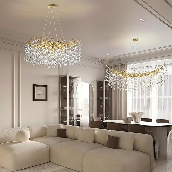 Modern Crystal Chandeliers for Dining Room Over Table, 40" Round Gold Tree Branche Chandelier, Large Crystal Chandelier for Living Room,High Ceiling,Foyer,Entryway,Kitchen Island,Staircase