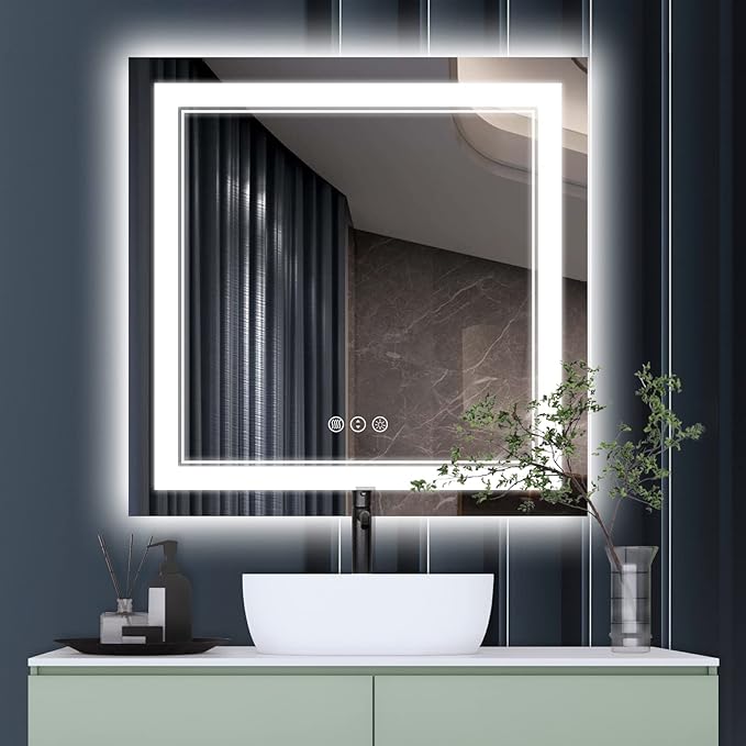 36 x 36 Inch Led Mirror for Bathroom, Backlit and Front Lighted Bathroom Vanity Mirror with Lights, Anti-Fog, 3 Colors Dimmable, Memory, Shatterproof Wall Led Mirror
