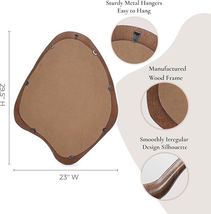 LuxenHome Asymmetrical Wall Mirror, 23"x 29" Classic Brown Irregular Mirror, Rustic Farmhouse Mirrors for Bathroom, Wall Mirrors Decorative for Bedroom Living Room Entryway Hall