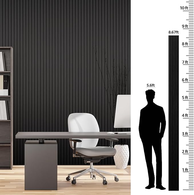 Art3dwallpanels Wood Slat Wall Paneling, 104'' x 6.7'' WPC Soundproof 3D Wall Panels for Interior Wall Decor, 8 Pack Fluted Textured Panel Wall Slats,Black