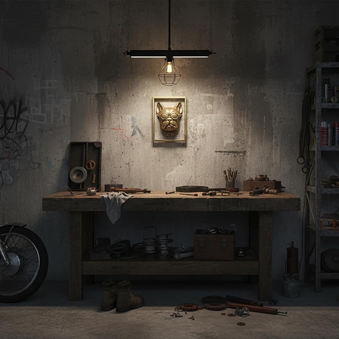 Animal Heads Wall Decor (Includes Metal Frame) Resin Animals Sculptures Head Wall Hanging Decoration Gold vintage Wall Sculpture for Living Room Bedroom Office(Bulldog)