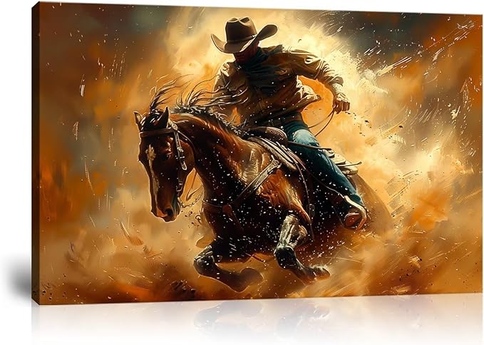 Cowboy Wall Decor for Bedroom Living Room Office Home Decoration Prints Desert Southwestern Pictures Vintage Western Artwork Painting Framed(24L x 32W)