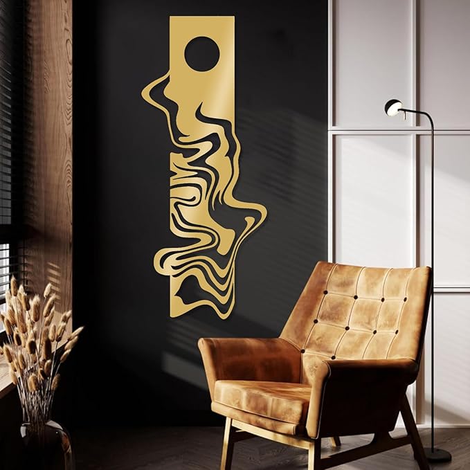 Moonlight Metal Wall Art, Geometric Metal Wall Decor, Abstract Wall Art, Modern Wall Decor, Abstract Wall Sculpture, Large Contemporary Sculpture, Office Living Room Decor (Gold, 10"x24"|25x60cm)