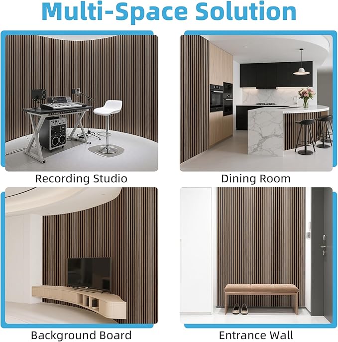 Art3d Acoustic Wood Slat Wall Panel with Roll-Flat Design - 95.3 x 23.8 Inch Sound Absorbing Panels for Living Room Columns Corridor Curved Wall Decor, 2-Pack Walnut