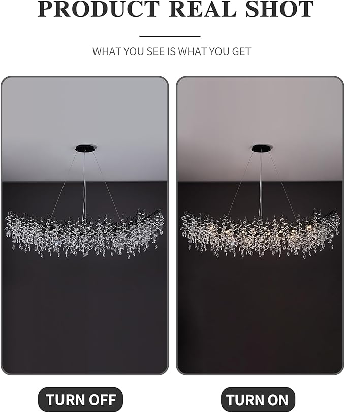 Modern Crystal Chandelier for Dining Room, 16-Light 55.12" Black Tree Branch Chandeliers, Luxury K9 Crystal Rectangular Chandeliers for Kitchen Island Living Room