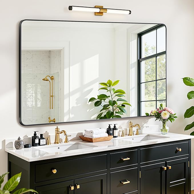 Antok Wall Mirror, 30"x50" Bathroom Vanity Mirror, Anti-Rust HD Tempered Glass, Wall Mounted Mirrors for Living Room, Entryway, Black Frame, Rect