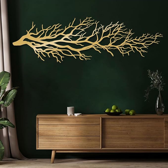 Metal Tree Branch Wall Art - Nature Sculpture, Dry Ivy Home Decor Sign, Large Housewarming Gift (18"x59"|46x150cm, Black)