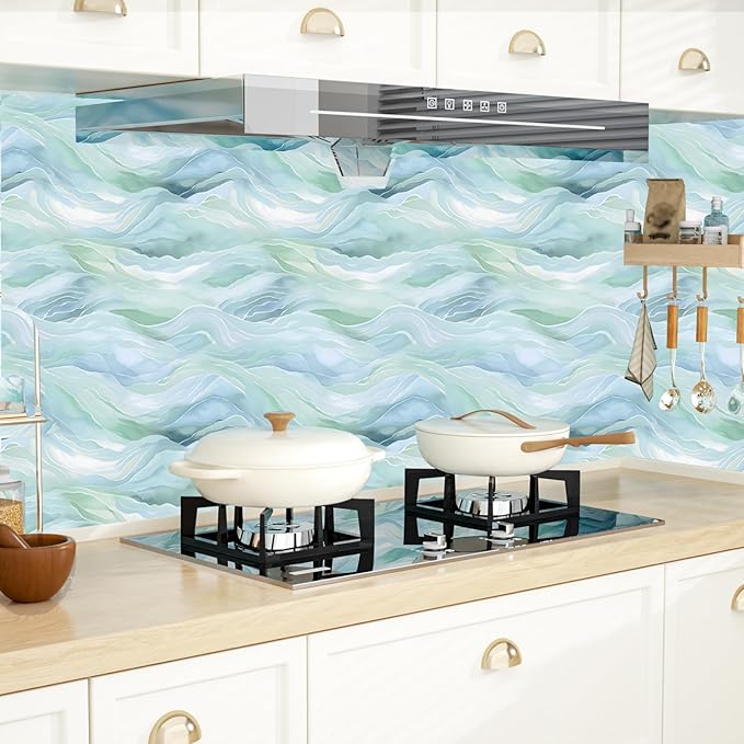 Blue Floral Peel and Stick Wallpaper Boho Leaf Contact Paper Blue Sky Removable Self Adhesive Waterproof Wall Paper for Cabinet Drawers Wall Decor Renter Friendly 17.5''x118''